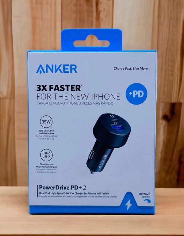 ANKER POWER DRIVE PD PLUS 2 CAR CHARGER 35W USB C AND USB A BLACK A2732HF1