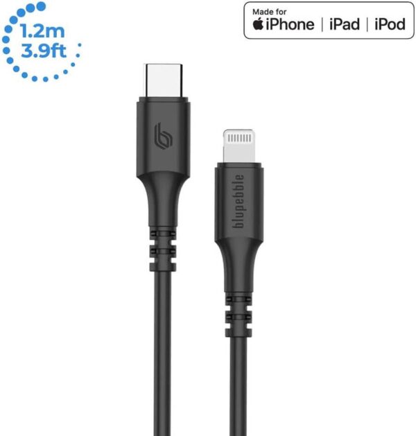 BLUPEBBLE POWERFLOW USB-C TO LIGHTNING CABLE 1.2M BLACK