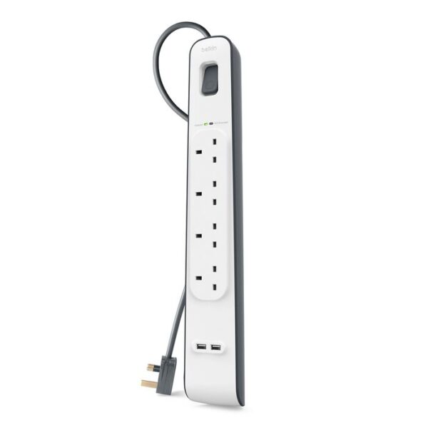 BELKIN 4 PORT SURGE PROTECTOR WITH 2 USB PORT 2M POWER CORD BSV401AR2M