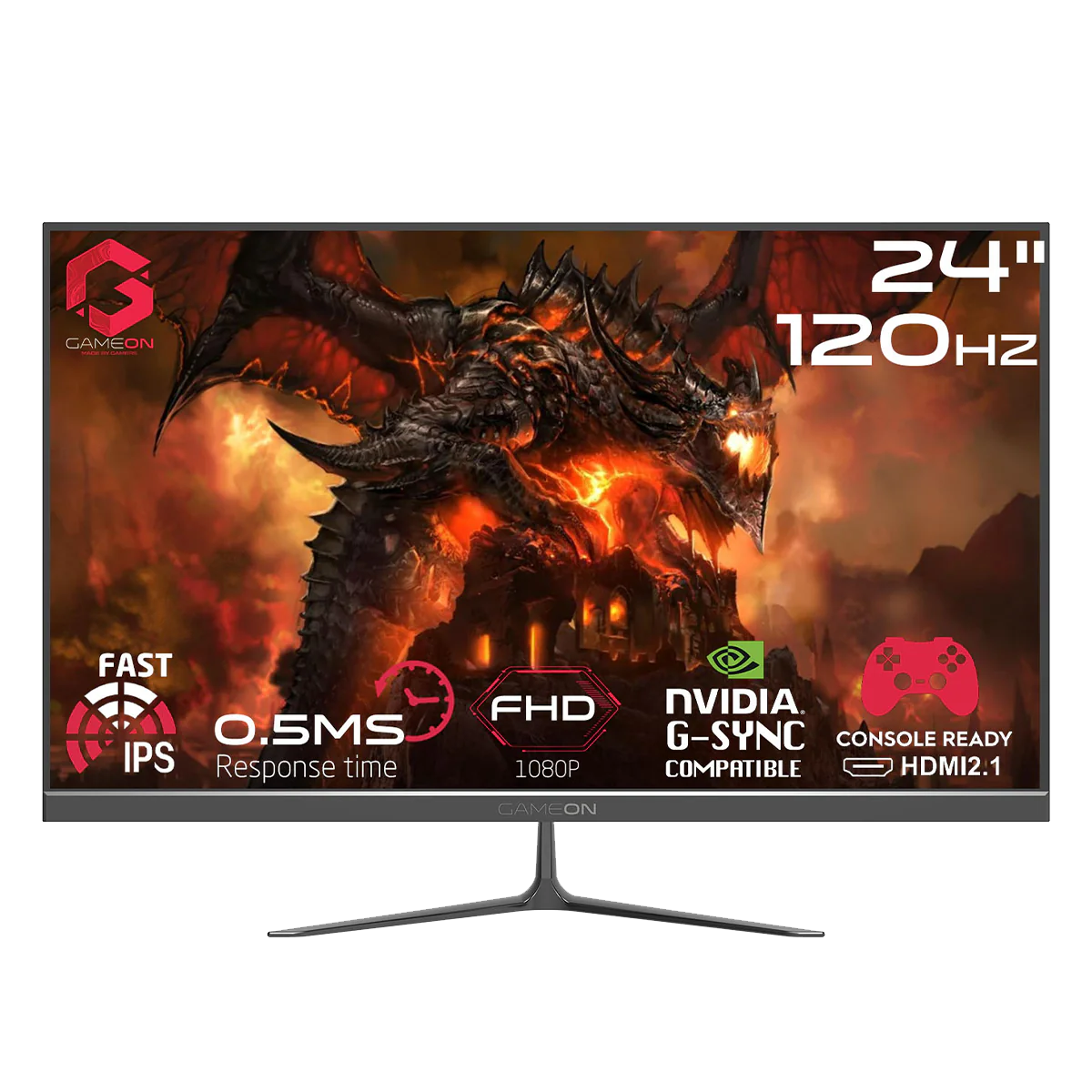 The GAMEON 24-Inch Gaming Monitor (Model: GOES24FHD120IPS) elevates your gaming experience with Full HD visuals and a fast 120Hz refresh rate.