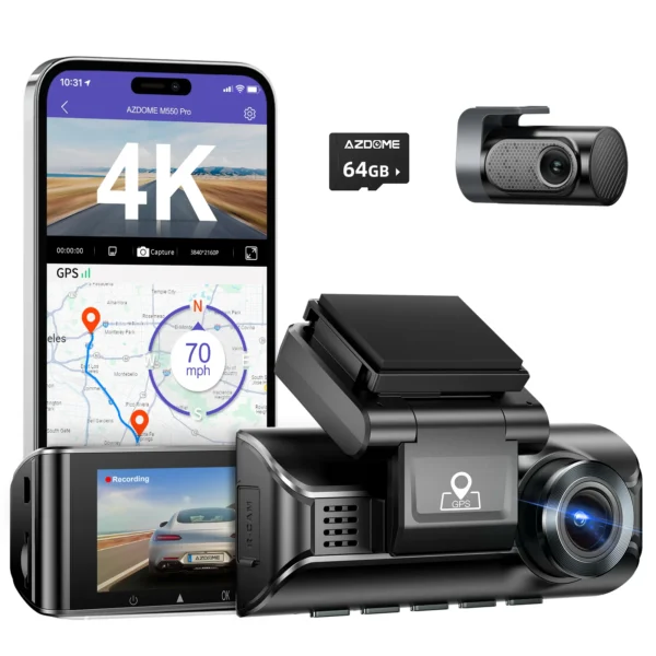 AZDOME 4K Front and Rear Dash Camera Kit with 3.19-Inch Screen - M550 Max